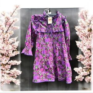 Floral Purple Tiered Baby Doll Prairie Country Bell Sleeve Ruffle Accent Dress